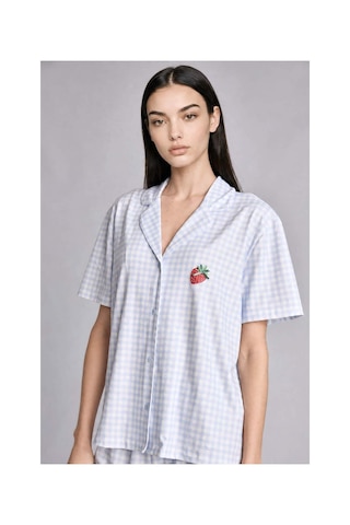 Defacto Regular Fıt Şortlu Kısa Kollu 2li Kareli Softshell Açık Mavi Pijama Takımı H6375ax26hsbe250 Mavi-be250