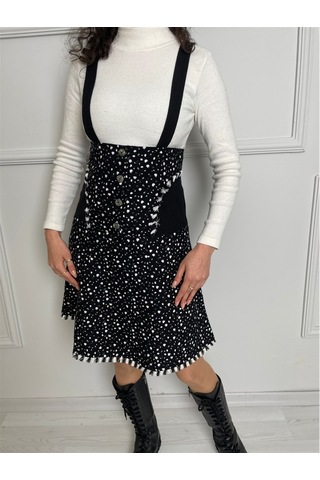 Salopet Pazen Kısa Etek Çıtır Desen Beyaz Byz