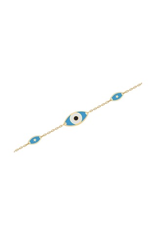 Diamond Line - Gülaylar - Sarı Altın 14 Ayar Nazar Boncuğu Bilekl Standart N11.21806 Sarı Altın