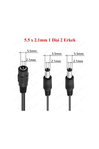 Dc Güç 5.5x2.1mm 1 Dişi-2 Erkek Jack Kablo Çoklayıcı