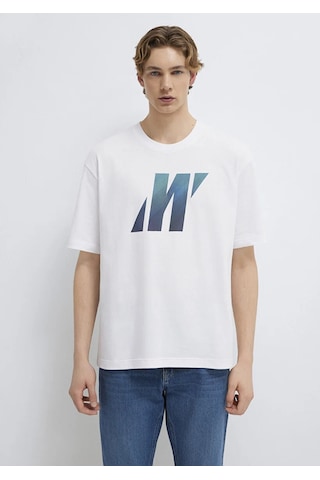 Mavi M0613448-620 Mavi Pro Baskılı Erkek Tişort beyaz