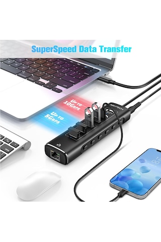 Apple Uyumlu MacBook 7 İn 1 Type C Hub 24w Güç Gigabit Ethernet Girişli 10 Gbps Usb 3.2, 5gbps Usb 3.0 Bağlantı