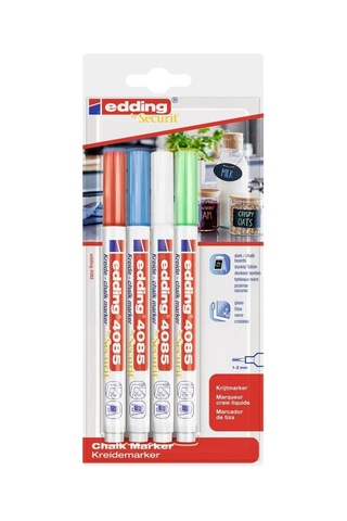 Edding 4085 Tebeşir Kalemi - Kırmızı, Beyaz, Mavi, Yeşil Temel - 4 Tebeşir Kalemi - 1-2 Mm Yuvarlak Uçlu