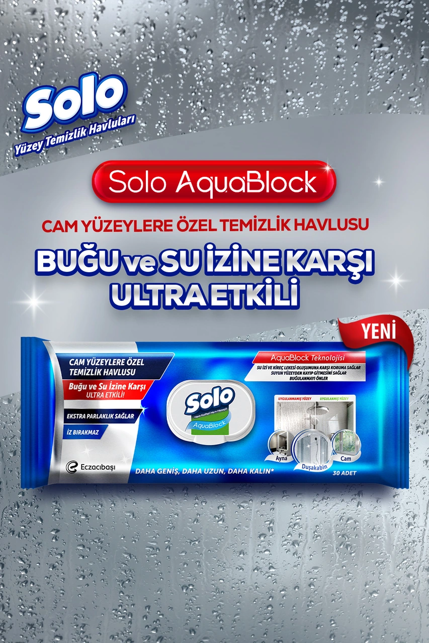 Aquablock Cam Yüzeylere Özel Temizlik Havlusu 3'lü 90 Yaprak Tekli