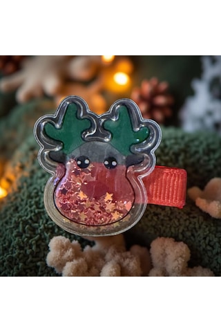Noel Temalı 2'li Toka Seti Şapka + Geyik Christmas Hair Clip Set-209 Beyaz