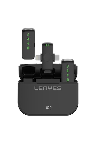 Lenyes Lm203 2in1 Type-c Ve Lightning Portlu Kablosuz Yaka Mikrofonu Siyah
