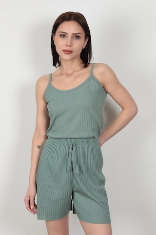 Giysa Çağla İp Askılı Şortlu Kaşkorse Kadın Pijama Takımı Pamuk Karışımlı Kumaş - 6015 Çağla