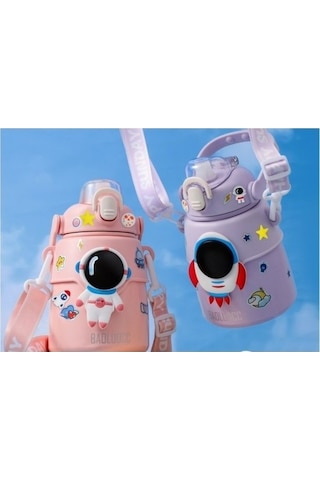 Willowhaven 850ml Paslanmaz Çelik Astronot Karikatür Kayışlı Taşınabilir Çocuk Saman Izoleli Şişesi Diğer