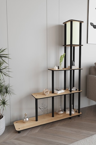 Escaleras Raflı Kitaplık Lambader Meşe Şapka Rengi