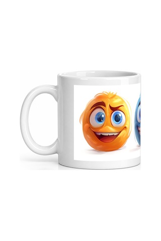Seramik Kupa Neşeli Küre Canavarlar Baskılı 300 Ml Hediyelik Kahv Beyaz