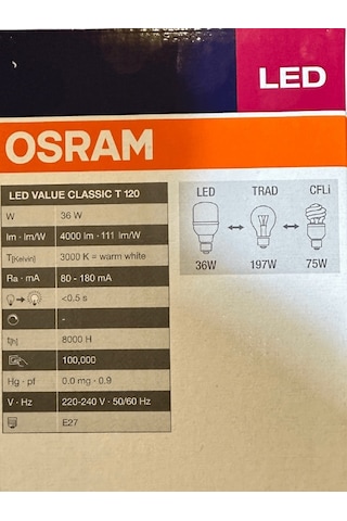 Osram 36w 197w 3000k Sarı Işık E27 Duylu Led Torch Ampul