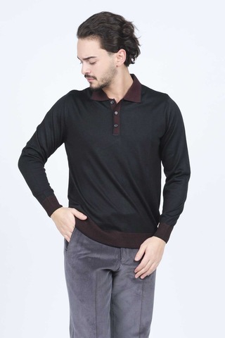 Ateş Triko Erkek Polo Yaka Yün Kazak 6091903 Siyah Siyah