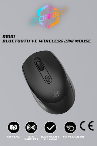Profosyonel Bluetooth Şarj Edilebilir Kablosuz Ve Çift Mod Sessiz Mouse 800 - 1200 - 1400 Dpı Rb101
