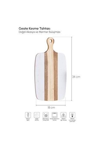 Geate Mermer Akasya Kesme Tahtası 34x18 Cm Kahverengı Diğer