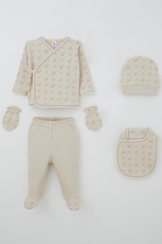 Breeze Erkek Bebek Hastane Çıkış 5 Li Desenli 0-3 Ay, Bej Bej