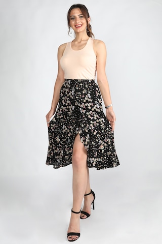 Kadın Çiçekli Viskon Etek Çiçekli Siyah