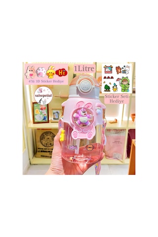 Ayıcık Su Matarası Ayıcıklı Suluk Figürlü Su Şişesi Ayıcık Matara 1000ml Pembe