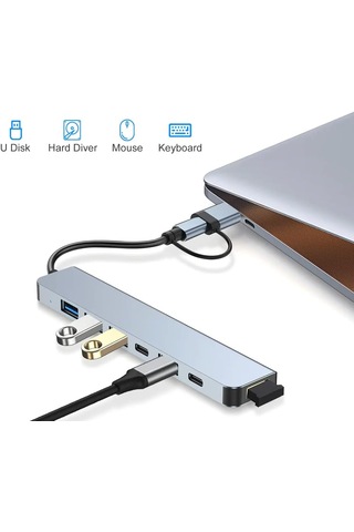 7-in-1 Type-c Çoklu Dönüştürücü Hub Usb 3.0 + Usb 2.0 + Usb-c Çoklayıcı Laptop & Tablet Uyumlu Hızlı Veri Aktarım Adaptörü