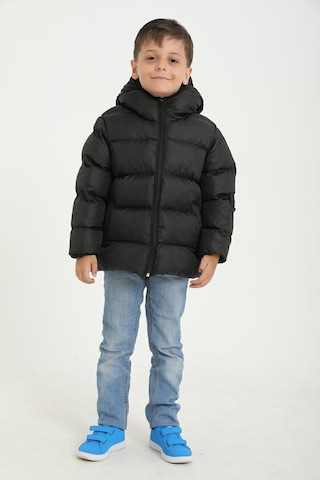 Freemen Erkek Çocuk Siyah Polarlı Kürklü Kapüşonlu Su Geçirmez Rüzgara Dayanıklı Şişme Kışlık Mont Siyah