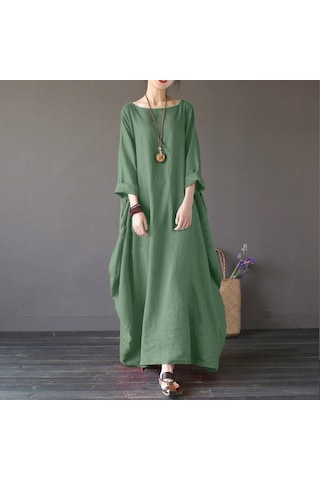 Toridas Keten Rahat Baharlık Salaş Panço Kadın Elbise Ln1040haki 001