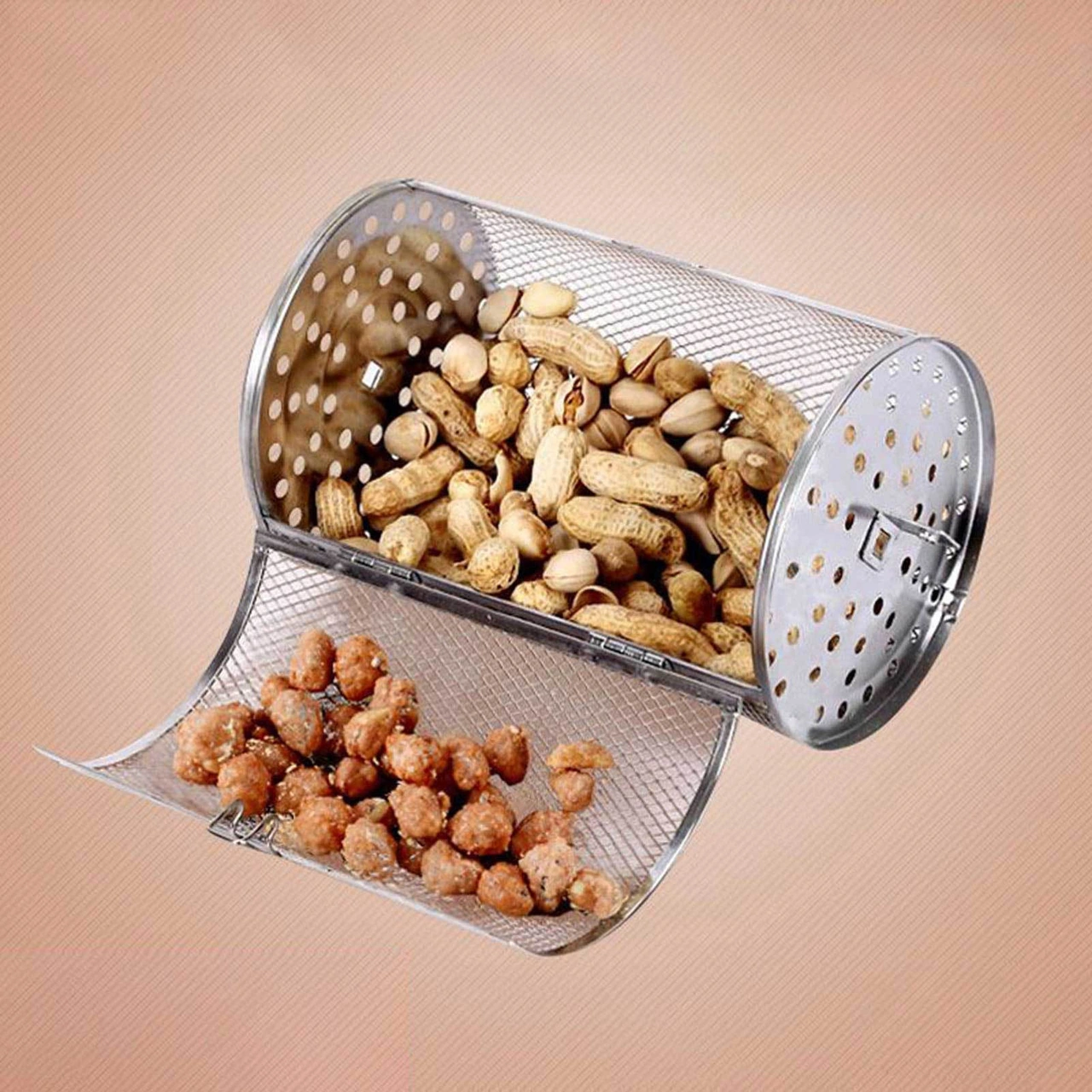 Youmex Fırın Uyumlu Paslanmaz Çelik Döner Fırın Kafesi - Fıstık, Fındık, Kestane, Kuruyemiş Pişirme Aleti 23x12cm Diğer