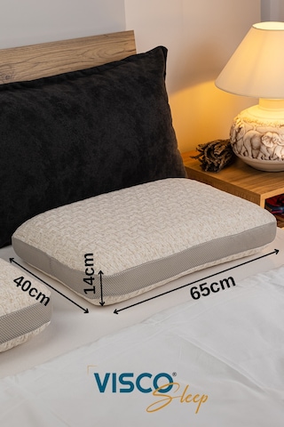 Visco Yastık Doğal Keten Kılıflı Ergonomik Visco Yastık 65 x 40 x 14 CM