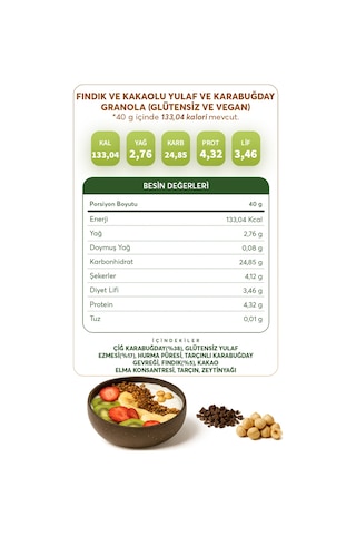 Glutensiz Fabrika Fındık ve Kakaolu Yulaf Karabuğday Granola 300 G