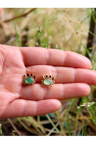 Esha Store Doğal Taş Yeşil Akik Doğal Taşlı Yengeç Altın Kaplama Kadın Küpe Euk21ya Yeşil