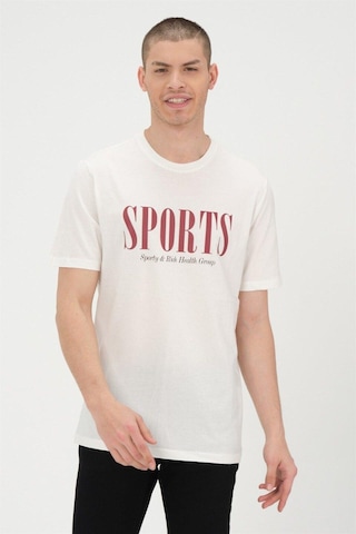 Rich Erkek Beyaz Basic T-shirt Basıkılı Slim Fit Rahat Kalıp %100 Pamuk Tişört Beyaz