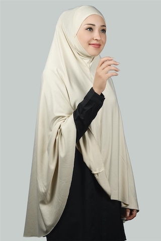 Altobeh Hazır Türban Peçeli Pratik Eşarp Tesettür Nikaplı Hijab - Namaz Örtüsü Sufle (5XL) - Krem