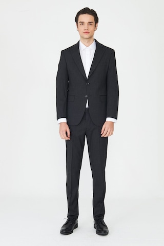 Koyu Gri İnce Dokulu Kumaş Modern Slim Fit Klasik Yaka Premium Takım Elbise Füme