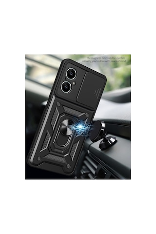 Realme 12 Lite Uyumlu Tank Kılıf Yüzüklü Standlı Extra Darbe Koruma Zırhlı Outdoor Kapak Siyah