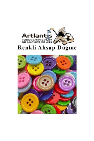 Renkli Düğme Ahşap 60 Adet 1 Paket Okul Kreş Sanat Etkinlik Anasınıfı 1,2cm 50 Adet 2,5cm 10 Adet