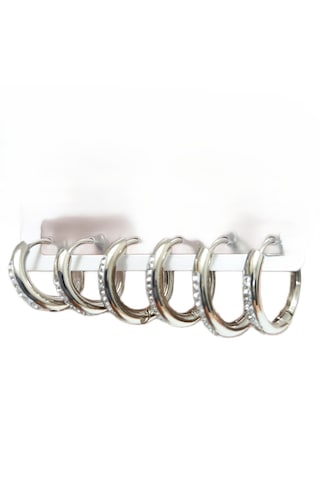Çelik Küpe 3'lü Zirkon Taşlı Halka Model 1-2 Mm Kaliteli Çelik Gümüş Silver Gümüş