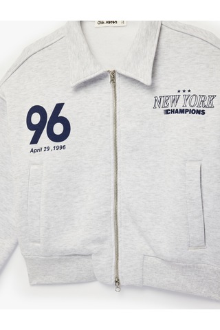 Koton Regular Fit Uzun Kollu Cepli Baskılı Şardonlu Fermuarlı Sweatshirt Kar Melanj 6sal10228ık Gri Melanj