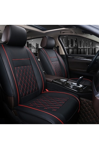 Araba Derisi Tam Kapsamlı Koltuk Minderi Kılıfı, Standart Versiyon, Sadece Bir Koltuk Siyah Kırmızı