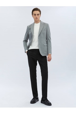 Kip Gri Düz Modern Fit Yün Karışımlı Ceket 6 Drop Gri