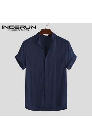 İncerun Yaz Erkek Kısa Kollu Sade Beyefendi Streetshirt Gömlek Lacivert