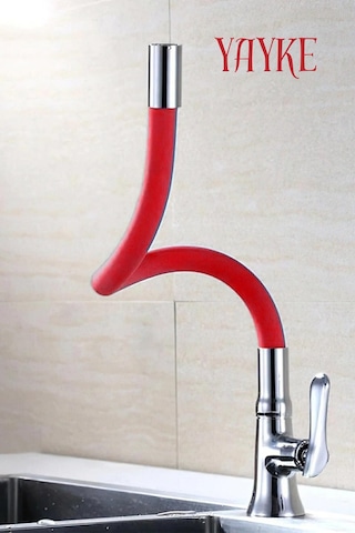 Yayke Kırmızı Renkli Oynar Başlıklı Musluk Batarya Başlığı Kobar