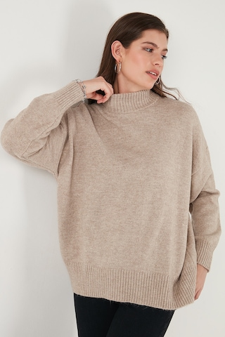Lela Premium Oversize Fit Balıkçı Yaka Yumuşak Dokulu Triko Bayan Kazak 680Kz00469 Vizon