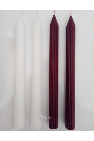 Yılbaşı Özel Serisi 4'lü Bordo Beyaz Şamdan Doğal Kokulu Soya Mum