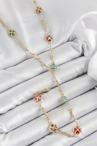 Pirinç Asorti Kalpli Yonca Model Gold Renk Zirkon Taşlı Y Kolye Çok Renkli