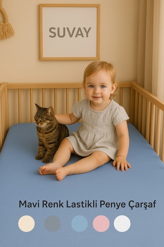Mavi Bebek Lastikli Çarşaf %100 Pamuklu Penye Park Yatak 60x120 - 70x110 - 70x120 - 70x130 - 70x140 - 80x130
