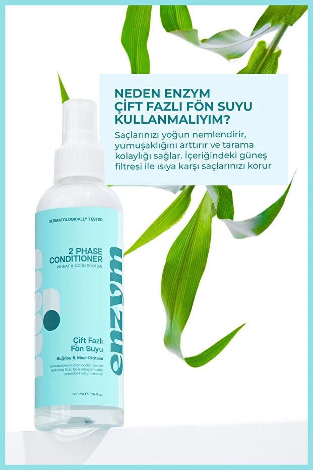 Enzym Cosmetics Çift Fazlı Elektriklenme Karşıtı Ve Isı Koruyucu Fön Suyu Buğday Protein Saç Spreyi 200 Ml