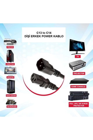 C13 To C14 Power Dişi Erkek Kablo 3x0.75 Dişi Erkek Power Kablo 2m