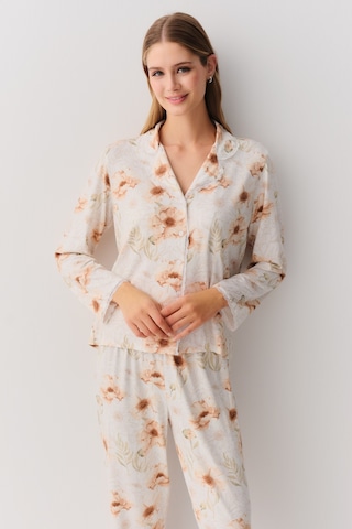 Suwen Sofia Maskülen Pijama Takımı Sh26221660b338 Ekru Desenli