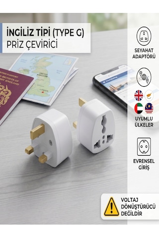 İngiltere, Kıbrıs, Dubai Uyumlu Priz Çevirici Adaptör Type G Evrensel Dönüştürücü Hac Prizi