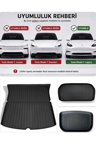 Juniper İle Uyumsuzdur 3'lü Set Li Parts Tesla Model Y Fit Kalıp Premium Yeni Tpe 3d Havuzlu Bagaj Paspas Seti Enjeksiyon Teknolojili