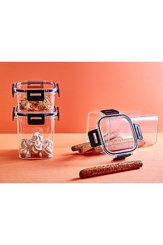 Clear Kare Erzak Kabı - Silikonlu Ve Kilitli Kapaklı Saklama Kabı 400 Ml 12 X 6,5 Cm ŞEffaf