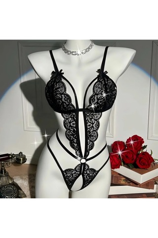 Dmrtart Kadın Siyah Dantel Babydoll